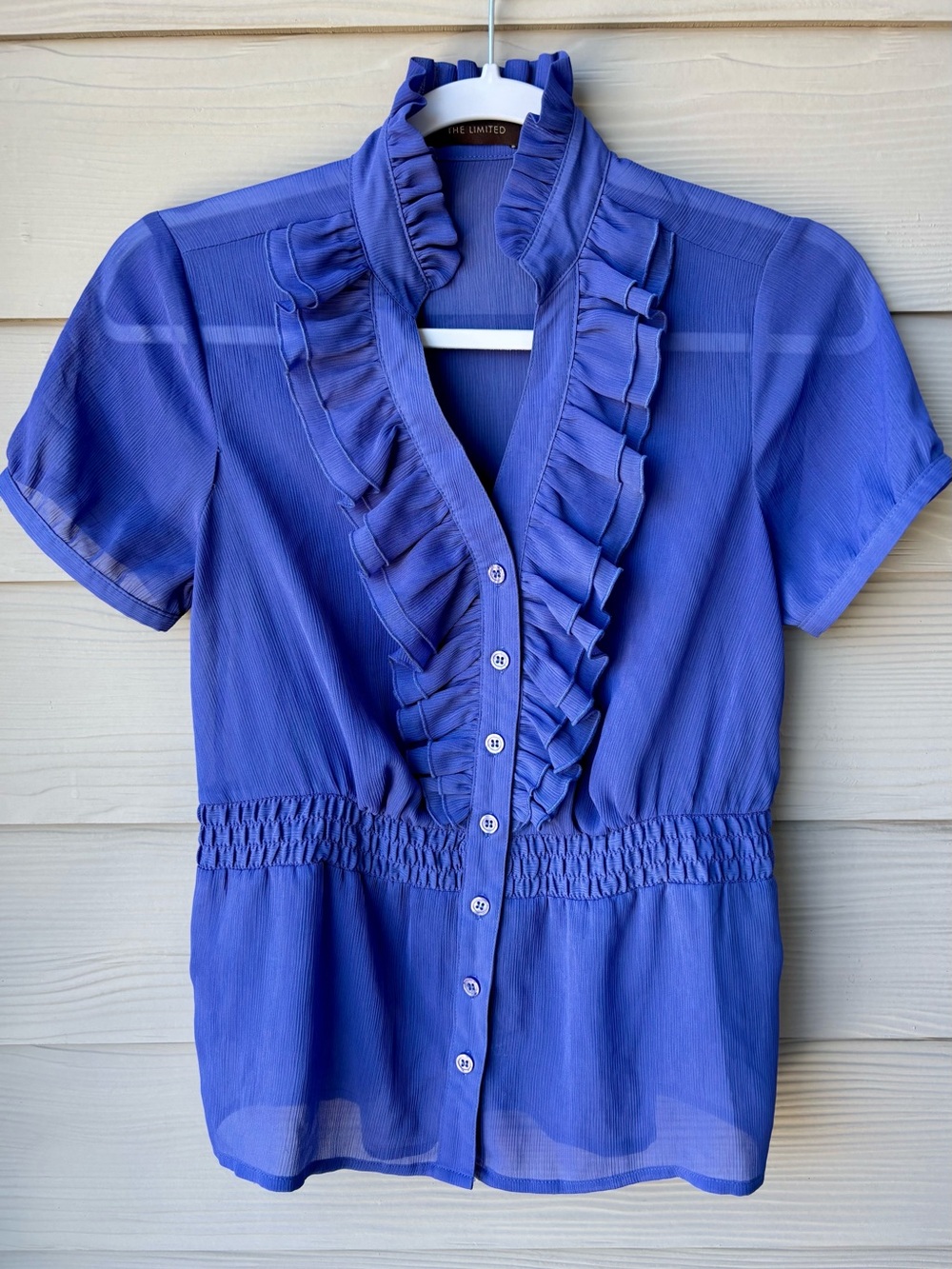 The Limited Periwinkle Ruffle Blouse XS Sheer Romantic Feminine Top